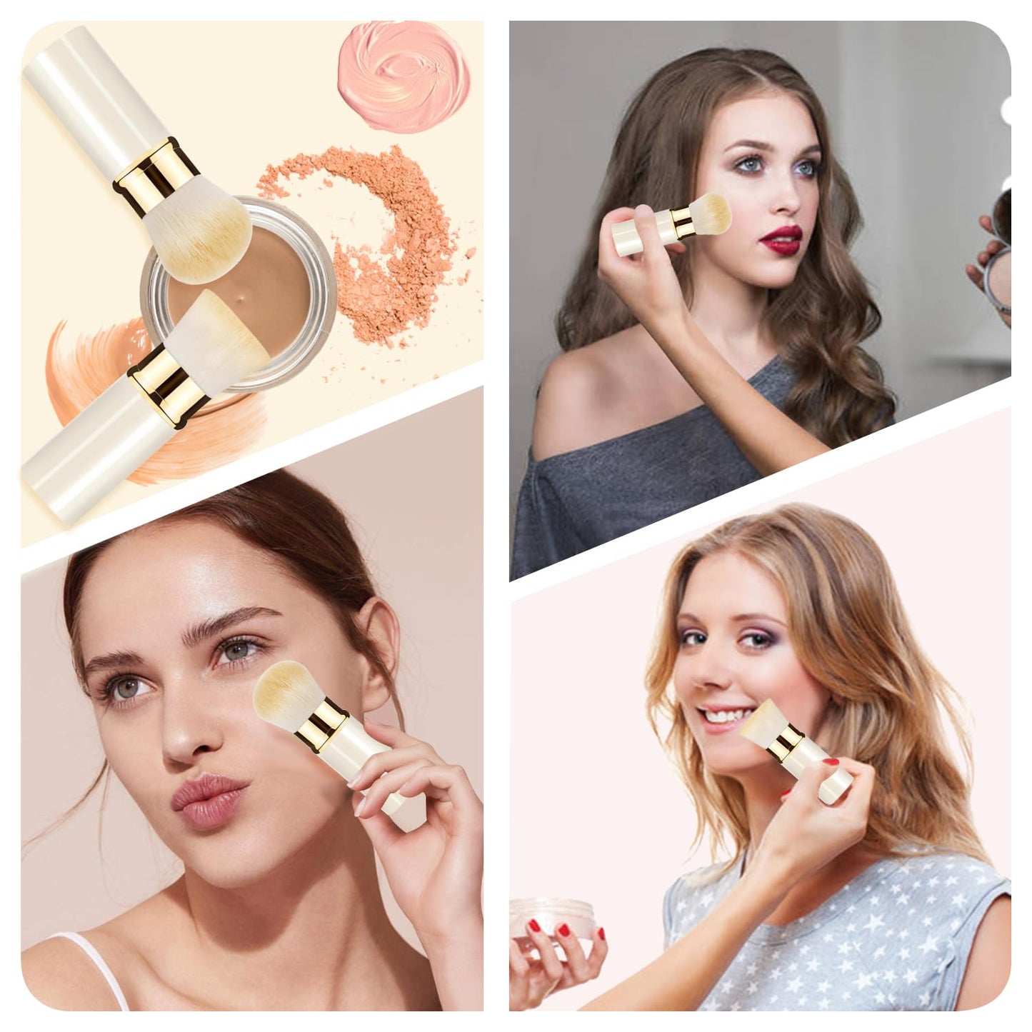 Retractable Kabuki Makeup Brush 2 Pack, Travel Powder Foundation Makeup Brush Face Blush Brushes for Blending Liquid, Blush, Bronzer, Buffing, Sunscreen,Flawless Cosmetics-Velvo Beauty