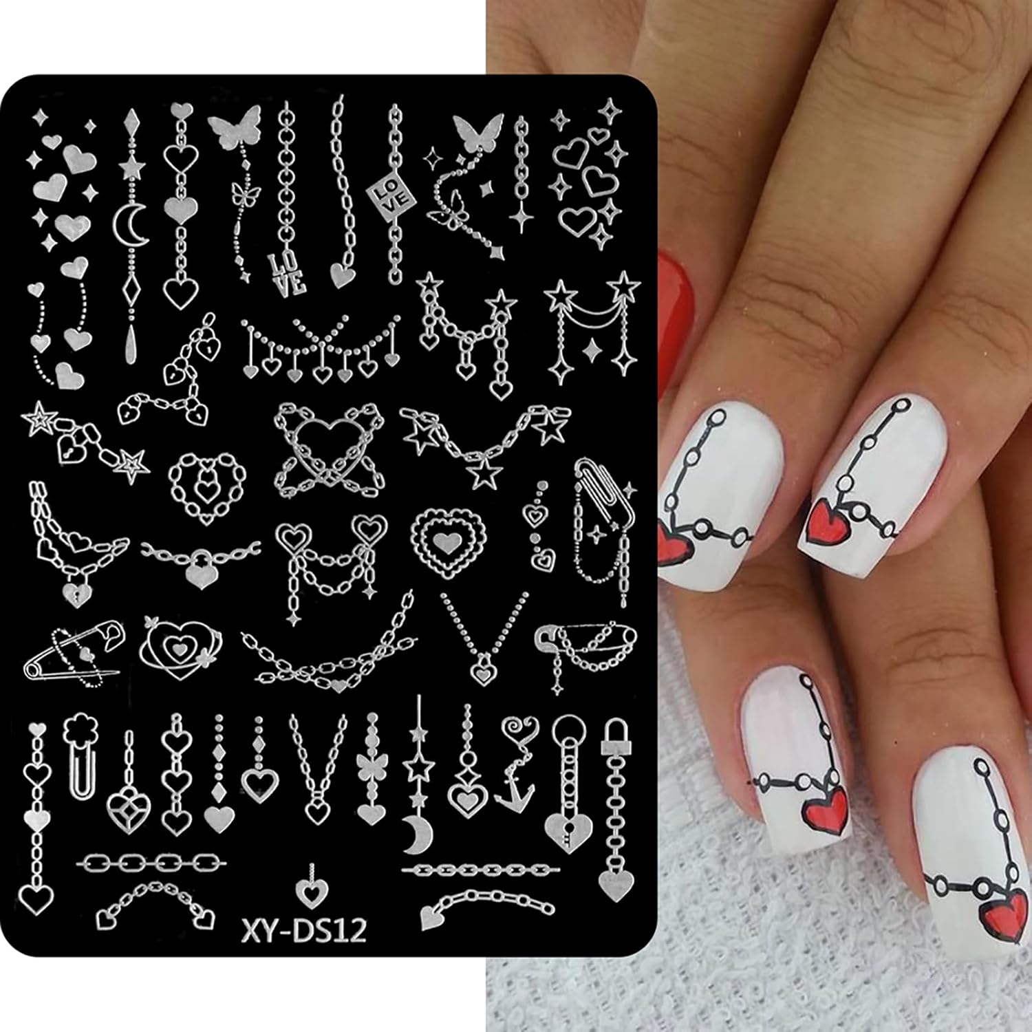 Valentine Nail Art Stamping Plate Kit,Love Heart Butterfly Flower Cat Design Stamp Templates,Love Words Stamp Templates Kit,Valentines Romantic Metal Nail Plates for DIY Printing Decor 4Pcs-Velvo Beauty