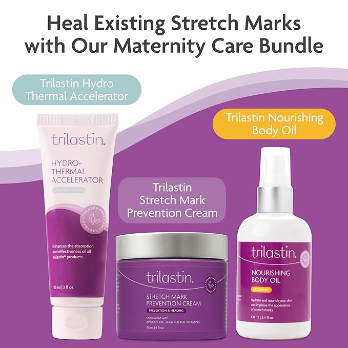 TriLASTIN Maternity Stretch Mark Cream for Pregnancy - 4 fl oz - Paraben-Free & Hypoallergenic - Prevents Stretch Marks & Improves Elasticity - Shea Butter & Belly Cream for Pregnant Women-Velvo Beauty