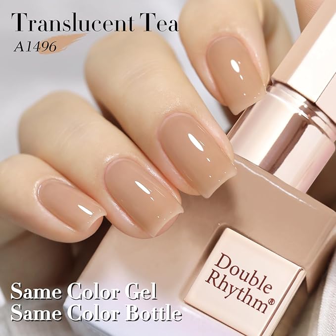 Double Rhythm 0.50 OZ Translucent Gel Polish Same Color Same Bottle Sheer Pastel Neutral Natural Milky 15 ML Jelly UV Nail Art DIY at Home (Translucent Tea-A1496)-Velvo Beauty