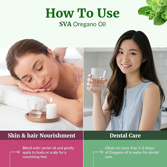 SVA Oregano Essential Oil – 4 Fl Oz – 100% Natural Oregano Oil - for Diffuser, Hair Care, Face, Skin Care, Aromatherapy, Scalp and Body Massage, Soap and Candle Making – with Dropper-Velvo Beauty