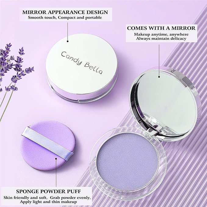 Chillab Lavender Matte Powder Oil Control Face Makeup Setting Powder, Chillab Polvo Compacto with Mini Powder Puff, for Silky Blurring Oil Control Long-Lasting Makeup-Velvo Beauty