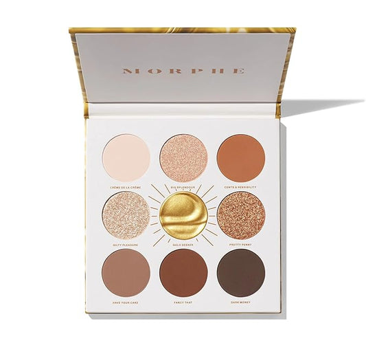 Morphe Rich & Foiled Artistry Palette - Foil-Effect Eyeshadow Palette with Matte, Shimmer & Foil Finishes - Brown & Gold Eyeshadow with Luminous Payoff - Gold Seeker (0.35 oz)-Velvo Beauty