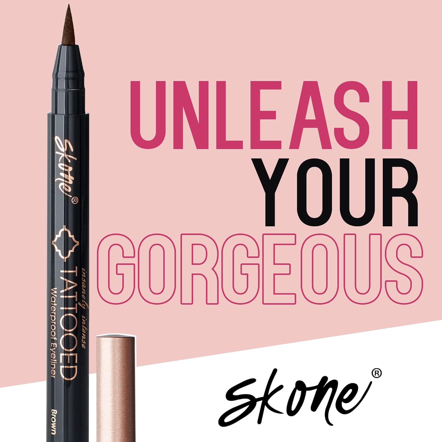 Skone Cosmetics Insanely Intense Tattooed Eyeliner Pen - Waterproof Liquid Eyeliner, Long Lasting, Sweat Proof, Smudge Proof Felt Tip Liquid Eyeliner - Pigmented Eye Liner Makeup - Brown (0.07oz)-Velvo Beauty
