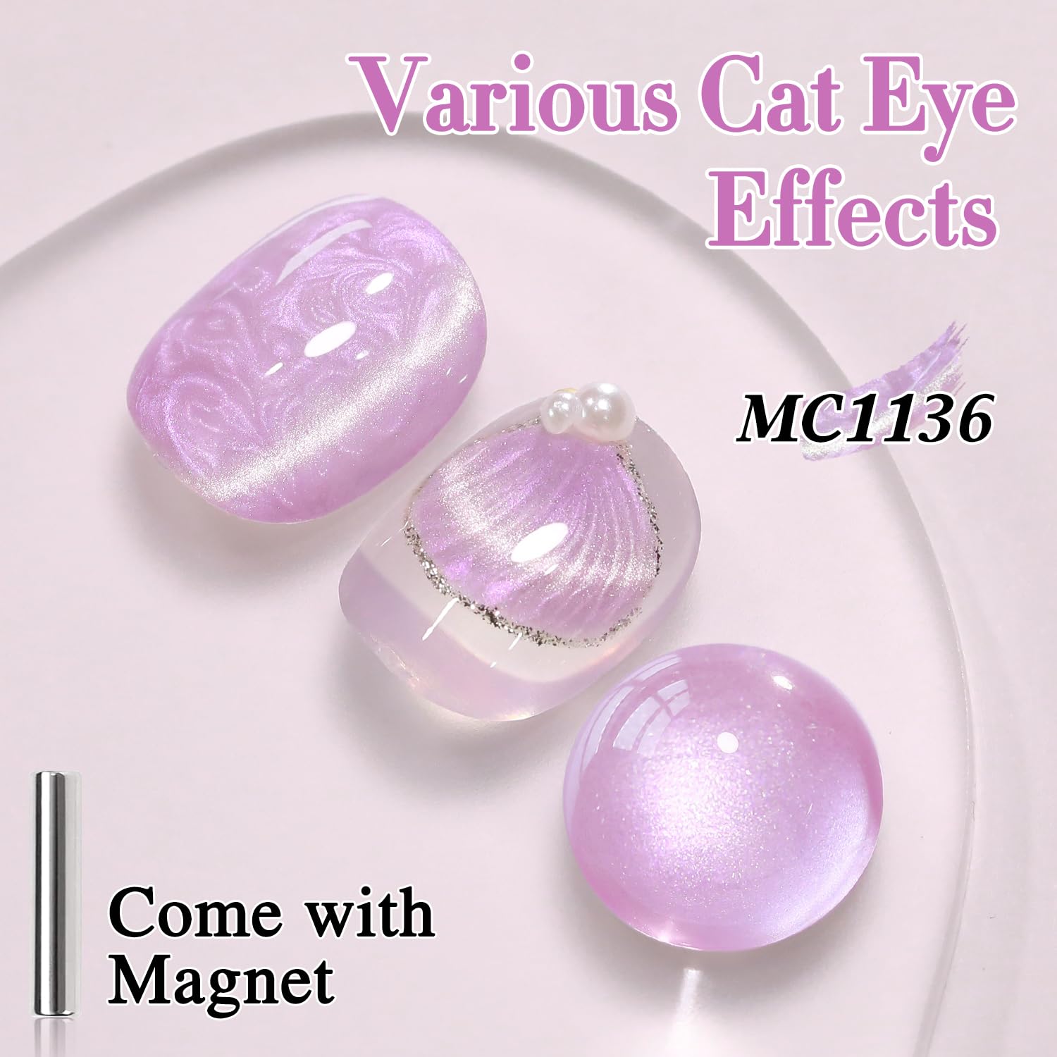 Double Rhythm 15ML Ice Glass Cat Eye Gel Polish with Magnet Holographic Glitter Shimmer Translucent Sheer Color Salon Soak Off Magnetic Nail at Home (Mermaid Purple-MC1136)-Velvo Beauty