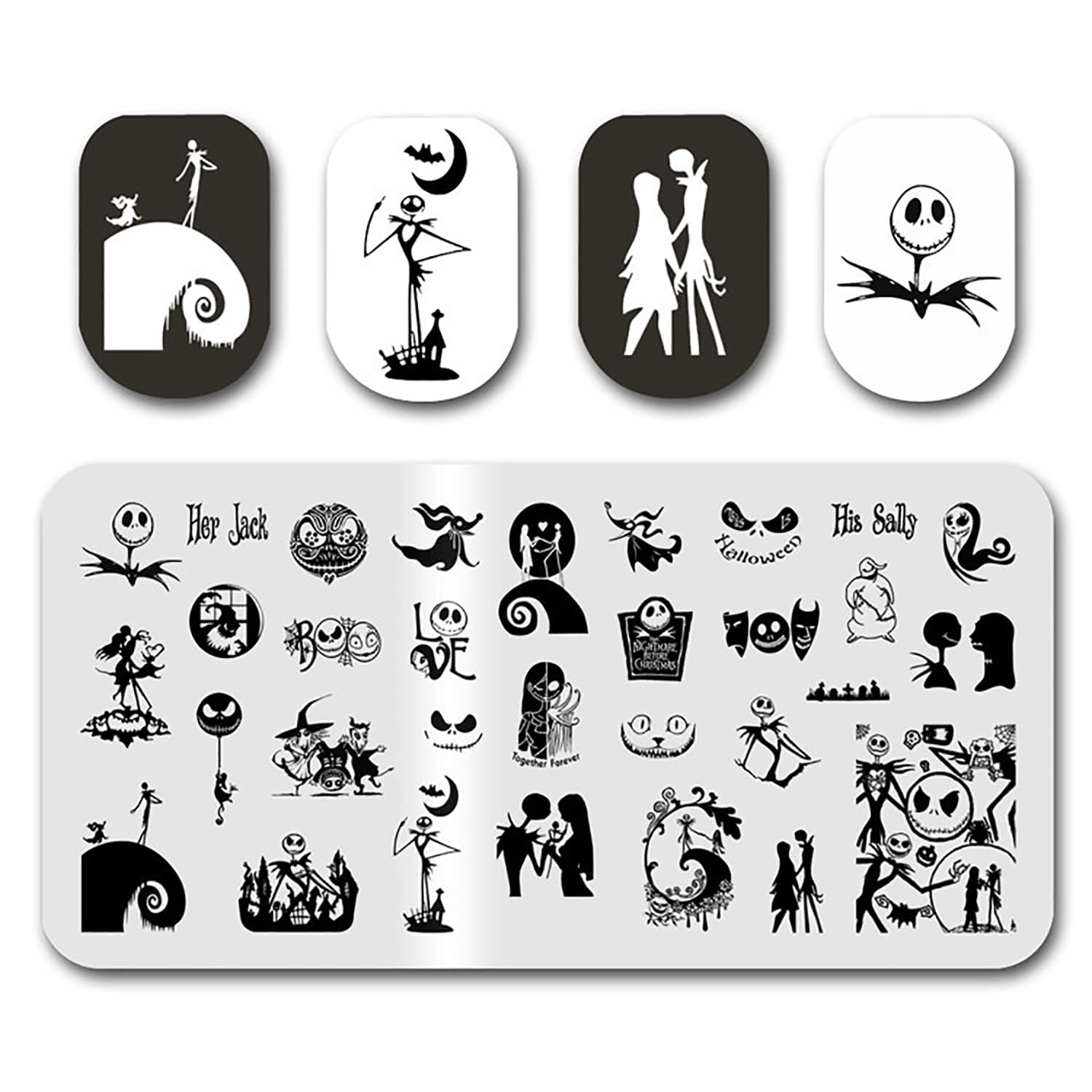 Halloween Nail Stamping Plate Nightmare Before Christmas Nails Stamping Kit The Day of Dead Ghost Holiday Nail Stamping Plate Nail Stamper Kit for Women Girls DIY Salon-Velvo Beauty