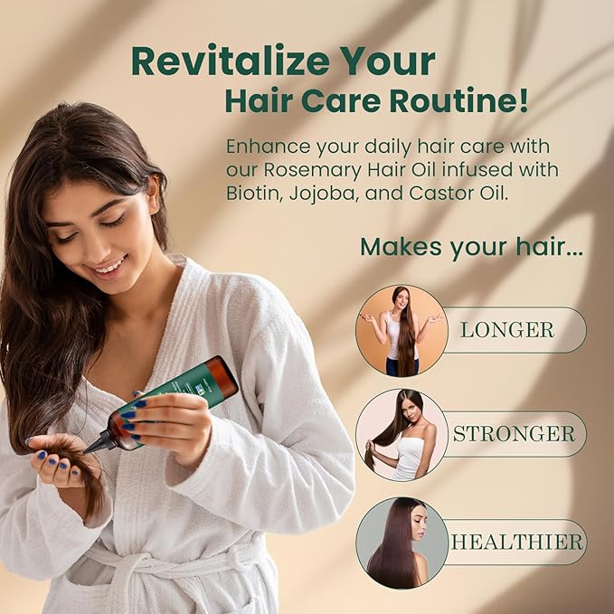 Natural Riches 100% Pure Premium Rosemary Oil For Hair Growth Infused With Biotin & Vitamin E Jojoba & Castor Oil Hair Strengthening Treatment | Nourishing & Volumizing | Non GMO Verified 8 Fl oz.-Velvo Beauty