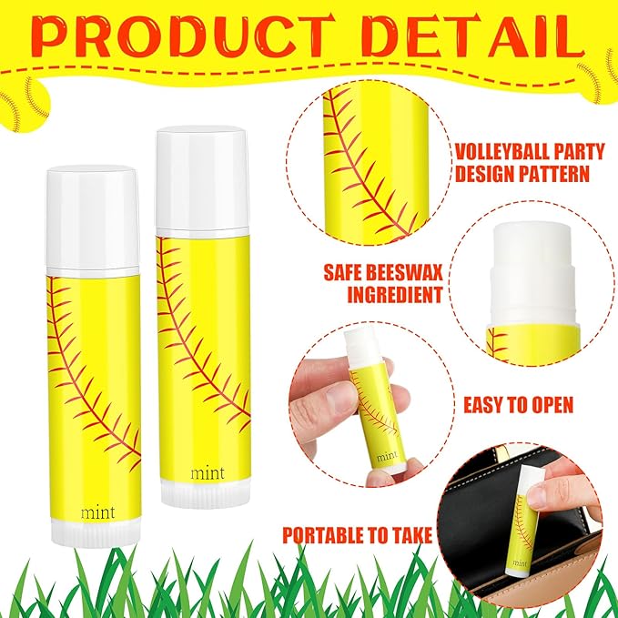 24 Pcs Softball Lip Balm Softball Team Gifts Softball Party Favors Softball Lip Balm Gift for Softball Team Softball Party Guest Supplies-Velvo Beauty