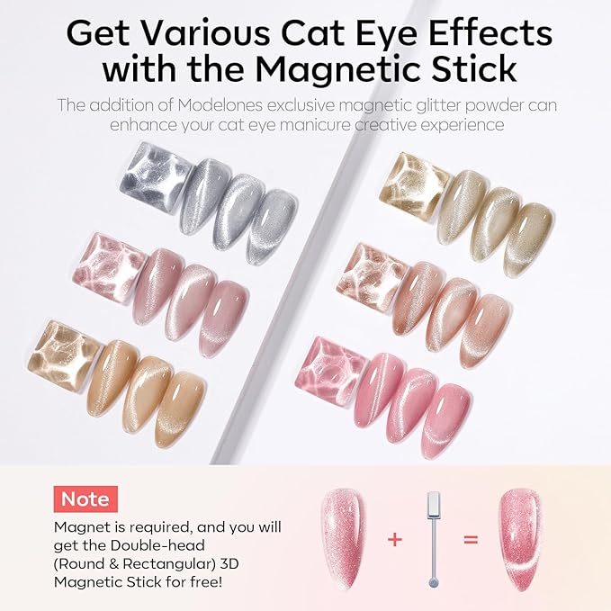 Modelones Cat Eye Gel Nail Polish Set, Holographic Glitter 6 Colors with Magnet, Sparkle Galaxy Series Nude Pink Gel Polish, Soak Off Led Gel Polish Kit, Nail Art, Salon DIY Gifts-Velvo Beauty