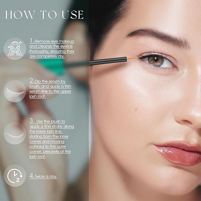 Eyelash Growth Serum: Promotes natural lash growth for longer, thicker, and stronger lashes while nourishing lash health. Vegan, cruelty-free & gentle on sensitive eyes. 3mL (2-month supply)-Velvo Beauty