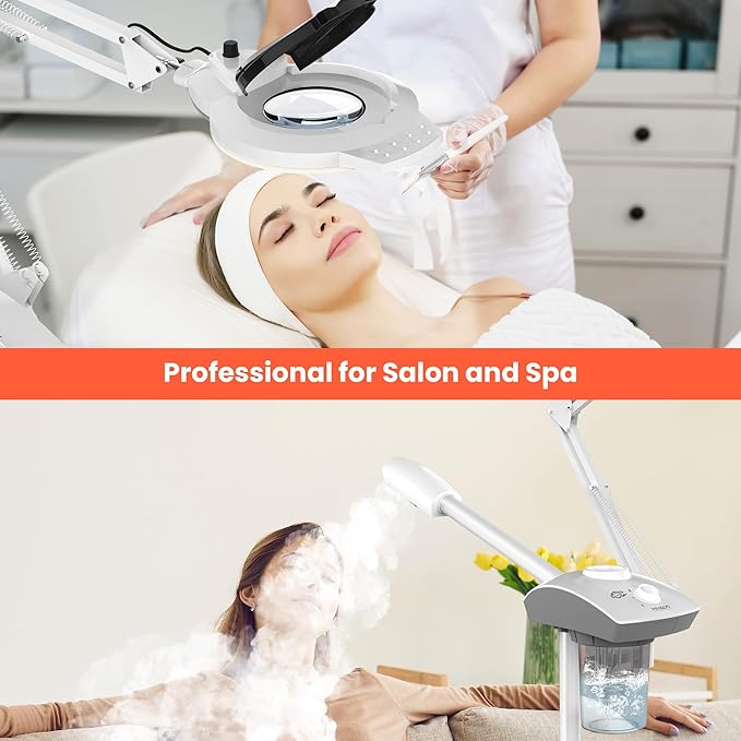 TASALON Professional Facial Steamer with 5X Magnifying Lamp, 2-in-1 Esthetician Steamer on Wheels with Ozone and Hot Mist, Ionic Facial Steamer for Facial Deep Cleaning and Moisturize-Velvo Beauty