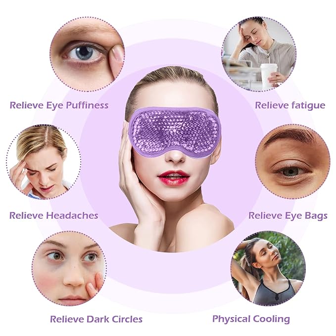 Permotary 2PCS Gel Eye Mask Reusable Hot Cold Compress Pack Eye Therapy,Therapeutic Gel Eye Spa Pad for Puffiness/Dark Circles/Eye Bags/Dry Eyes/Headaches/Migraines/Stress Relief-Pink&Purple-Velvo Beauty