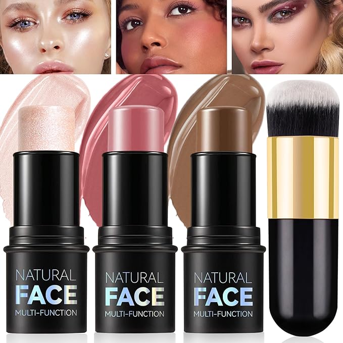 3Pcs Cream Contour Stick Makeup Kit - Cream Blush Stick Highlighter Stick Contour Bronzer Stick for Cheeks, Waterproof Long Lasting Blendable, Contour Stick Trio for Face Makeup (#02, 05, 06)-Velvo Beauty