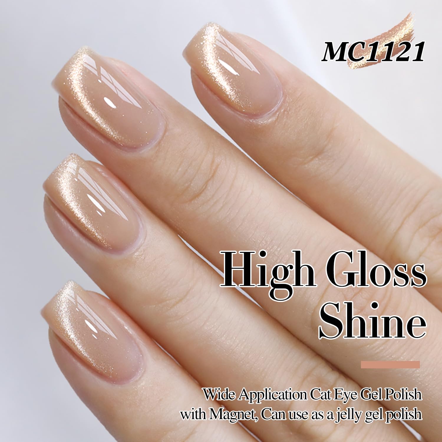 Double Rhythm Cat Eye Gel Polish with Magnet 15ML Ice Glass Holographic Glitter Shimmer Translucent Sheer Color Salon Soak Off Magnetic at Home (Milky Nude-MC1121)-Velvo Beauty