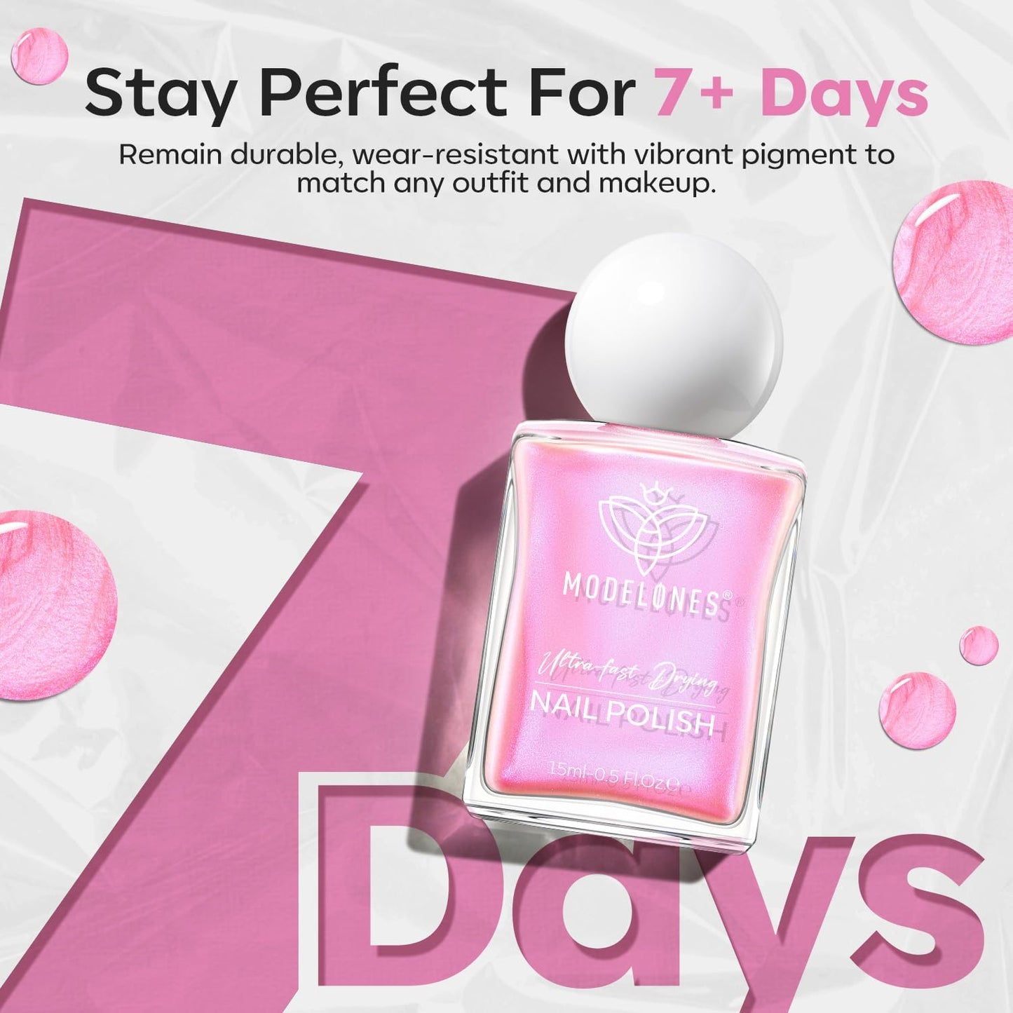 modelones Shine Pink Nail Polish, 15ml Shimmer Pearl Pink Nail Polish Quick Dry Nail Lacquer Strengthener Long Last Shine Fingernail Toe Nail Art DIY Home Travel Manicure Gift for Women Girls-Velvo Beauty