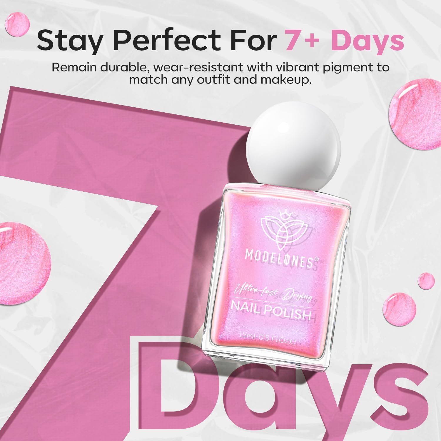 modelones Shine Pink Nail Polish, 15ml Shimmer Pearl Pink Nail Polish Quick Dry Nail Lacquer Strengthener Long Last Shine Fingernail Toe Nail Art DIY Home Travel Manicure Gift for Women Girls-Velvo Beauty