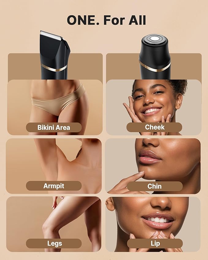 Upgraded Bikini Trimmer for Women, Dermave Bikini Shaver [2in1 & Painless] Electric Razor, [Waterproof] Pubic Body Hair Trimmer, Replaceable Ceramic Blade, Charge Dock, Gifts for Women/Men-Velvo Beauty