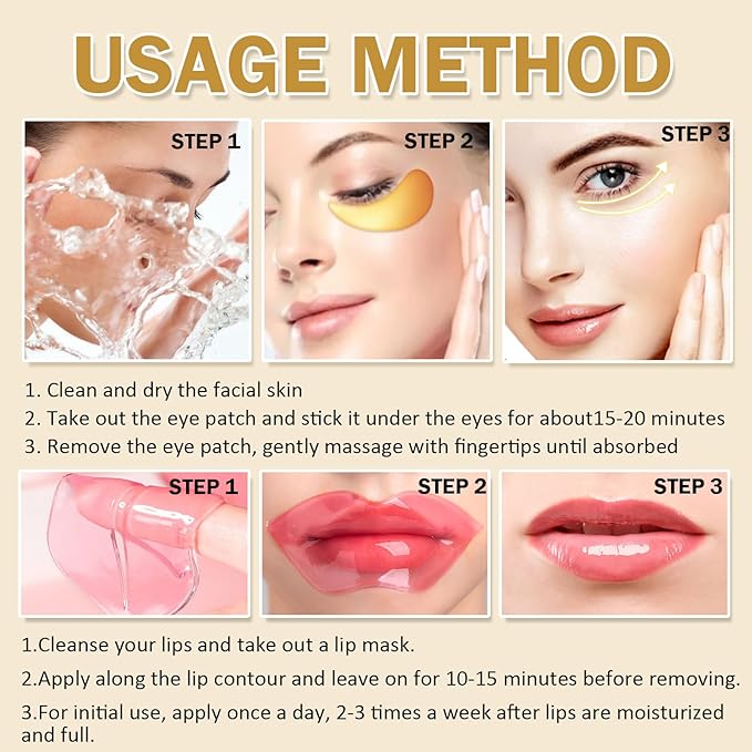 30 Pieces Lip Mask & Under Eye Mask,24K Gold Gel Crystal Collagen Eye Patches, Cherry Lip Masks Skincare,Moisturizing& Reducing Reducing Fine Lines & Dark Circle for Puffy Eyes-Velvo Beauty