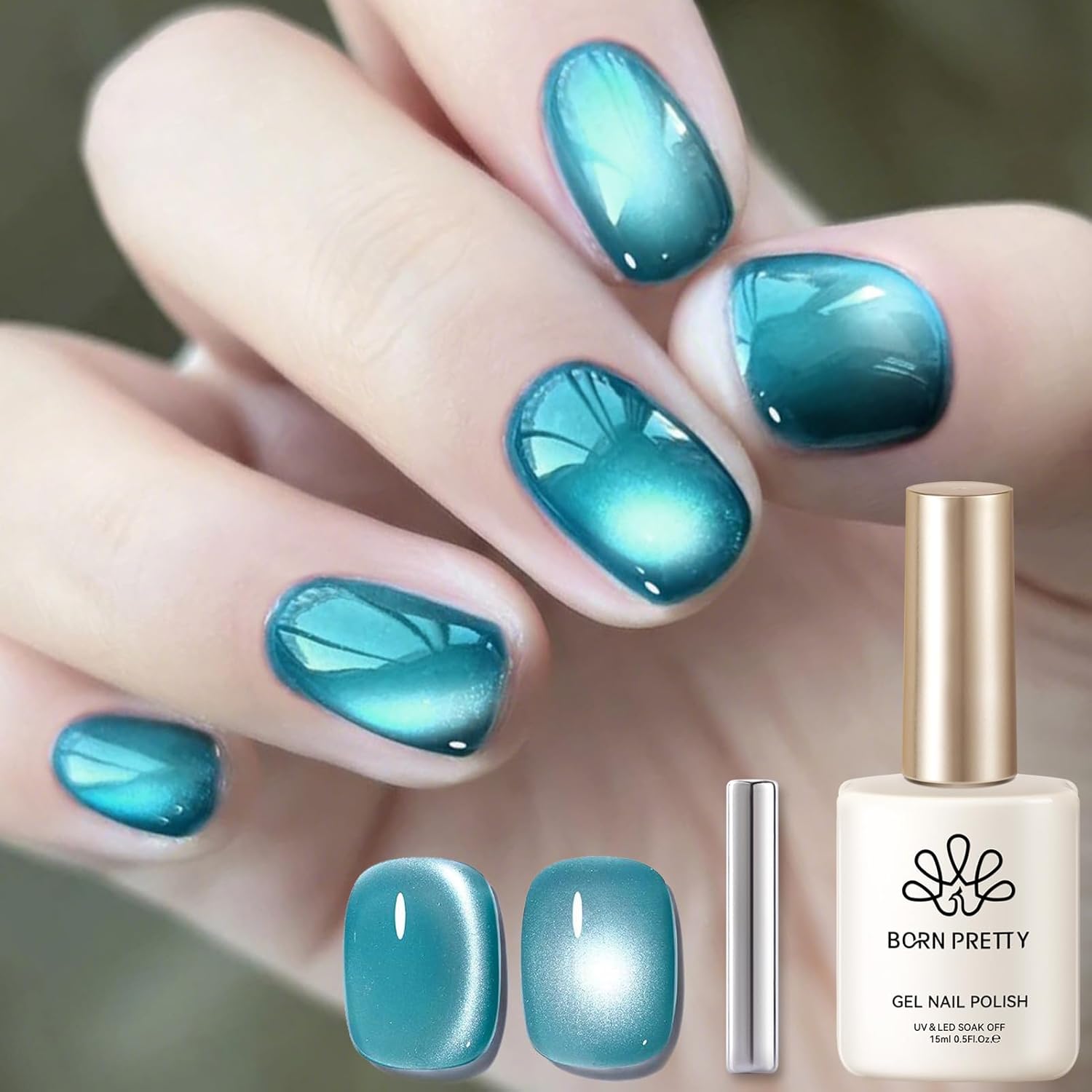 Born Pretty Cat Magnetic Eye Gel Nail Polish,Light Blue Lover Jelly Glass Magnetic Gel Polish,Glitter Soak Off Nail Art Salon Manicure Home Gift 15ml-Velvo Beauty