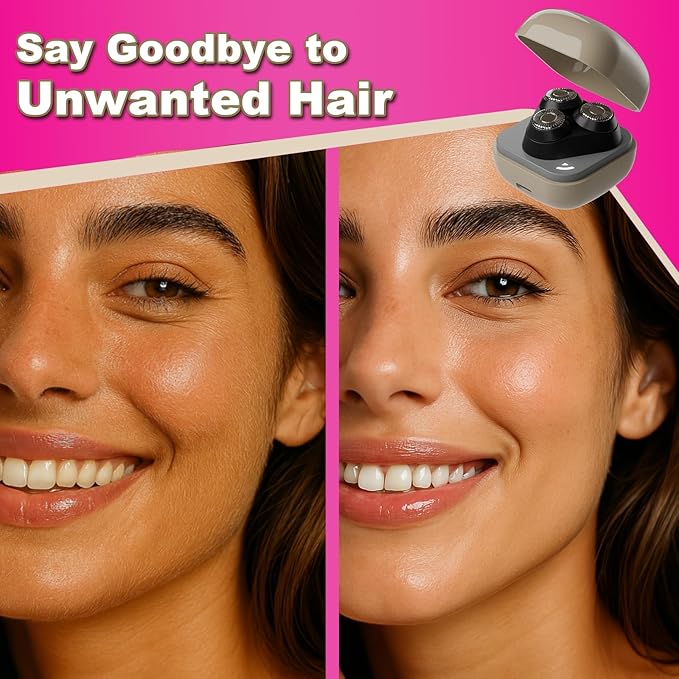 Facial Hair Removal for Women, 3D Floating Blade Rotary Razor, Wet/Dry Electric Shaver, Portable & USB Rechargeable Epilator Hair Remover for Face, Upper Lip, Chin, Arms & Legs (Beige)-Velvo Beauty