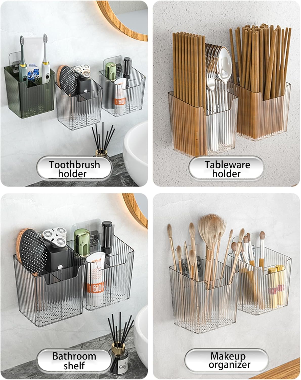 Set Of 2 Storage Organizer Bins Wall Mounted Shower Caddy, Bathroom shelves Stackable Clear Plastic Toothbrush Holder Adhesive Hanging Bin for Bathroom, Kitchen, Cabinet, Shower BPA Free Small (Green)-Velvo Beauty