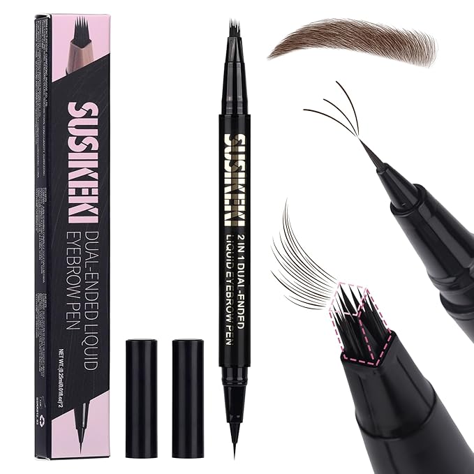 Dual Ended Microblading Eyebrow Pen - 2 in 1 Liquid Eyebrow Pencil with Brow-Fection Angled Brush & Precise Detail Brush-Tip, Shapes & Fills Hair-Like Brows, Lasts All-Day, Black Brown-Velvo Beauty