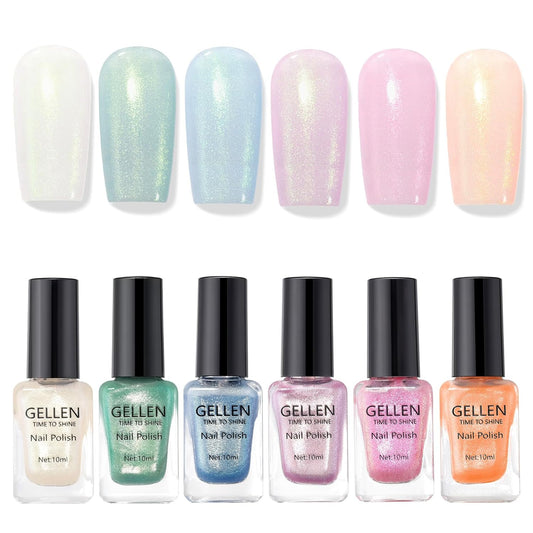 GELLEN Shimmer Pastel Nail Polish, Buildable Sheer Natural Regular Nail Polish Quick Dry Translucent 6 Colors Set for Acrylic Natural Nails Home Salon, Non Gel, Chip Resistant, Hema Free, Non-toxic-Velvo Beauty