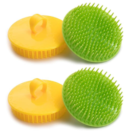 Hair Scalp Brush Dandruff Cleaning Brush Shower Scalp Shampoo Brush Scalp Massager Pack of 4(Green and Yellow)-Velvo Beauty
