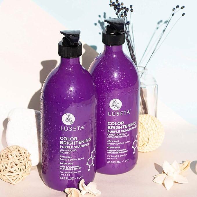 L LUSETA Color Brightening Purple Shampoo and Conditioner Set for Blonde and Gray Hair, Infused with Cocos Nucifera Oil to Help Nourish, Moisturize and Condition Hair, 2x33.8oz-Velvo Beauty