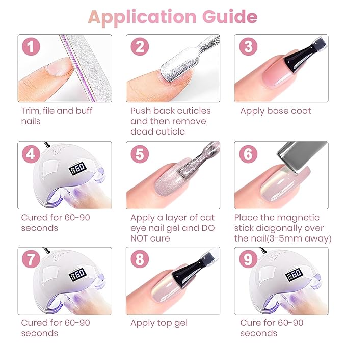 RARJSM Jelly Nude Gold Glitter Cat Eye Gel Nail Polish Set 6Pcs Sheer Pink Light Purple Champagne Mavue Brown Diamond Cateye Gelpolish with Magnetic Stick UV LED Curing Require Home Salon Nail Design-Velvo Beauty