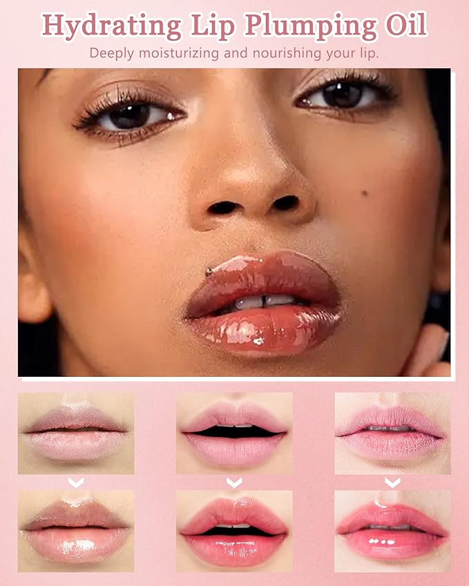 Plumping Lip Oil Kit-3Pcs Hydrating Glossier Tinted Lip Gloss,Long Lasting Lip Plumper and Pout Booster LIpgloss, Moisturizing Non-Sticky Natural Fuller Lip Tint Stain, Makeup Gift for Women-Set A-Velvo Beauty