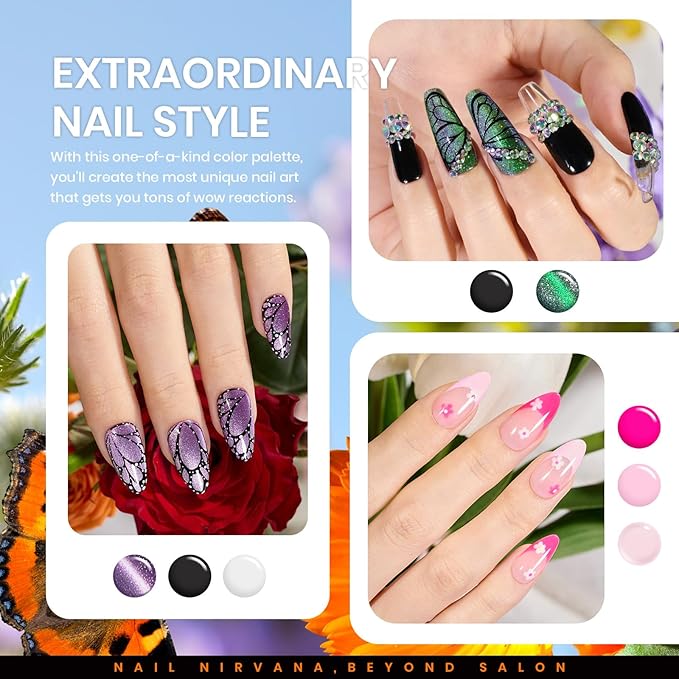 Beetles Cat Eye Gel Nail Polish Set, 15 Colors Gel Polish Nail Kit, Orange Glitter Purple White Blue Sparkle Uv Gel with Base & Top Coat & 3D Silicone Mold Nail Art for Decoration-Velvo Beauty