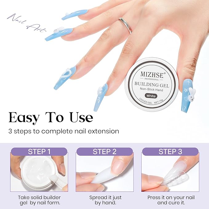 MIZHSE Solid Builder Gel, Non-Sticky White Sculpting Gel for Nails, 3D Nail Art Building Carving Modeling Hard Nail Extension Soak Off U V/LED Salon Home DIY 15g/0.5oz-Velvo Beauty