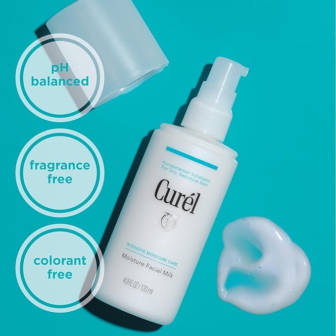 Curel Japanese Skin Care Moisture Facial Milk Moisturizer, Daily Face Lotion for Dry Sensitive Skin, pH Balanced, Unscented Advanced Ceramide Care Face Cream without Drying Alcohols, 4 oz-Velvo Beauty