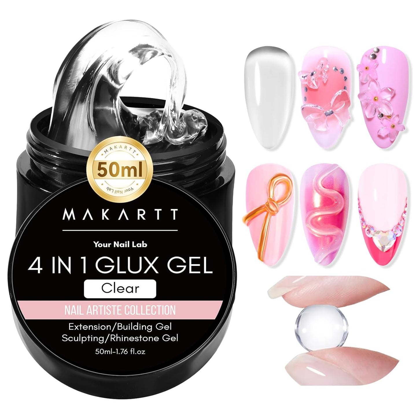 Makartt 3D Gel Nail Art: 50g 3D Nail Gel Clear Non-sticky 3d Sculpting Gels, 4-in-1 Solid Gels Builder for Extension, UV Glue for Acrylic Tips, Rhinestones & 3d Carving for Home Salon DIY-Velvo Beauty