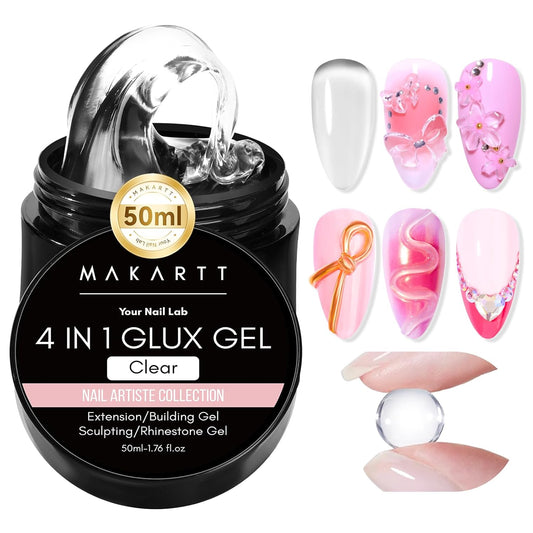Makartt 3D Gel Nail Art: 50g 3D Nail Gel Clear Non-sticky 3d Sculpting Gels, 4-in-1 Solid Gels Builder for Extension, UV Glue for Acrylic Tips, Rhinestones & 3d Carving for Home Salon DIY-Velvo Beauty