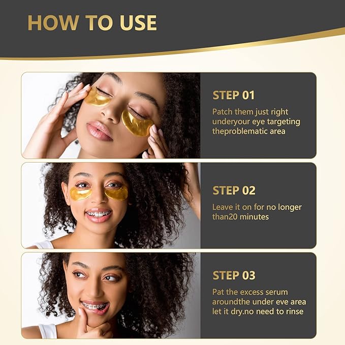 24K Gold Eye Mask, 30 Pairs, Natural Anti-aging Eye Pads for Puffy Eyes, Dark Circles, and Eye Bags with Amino Acid & Collagen, with Revitalize and Hydrate Your Skin-Velvo Beauty