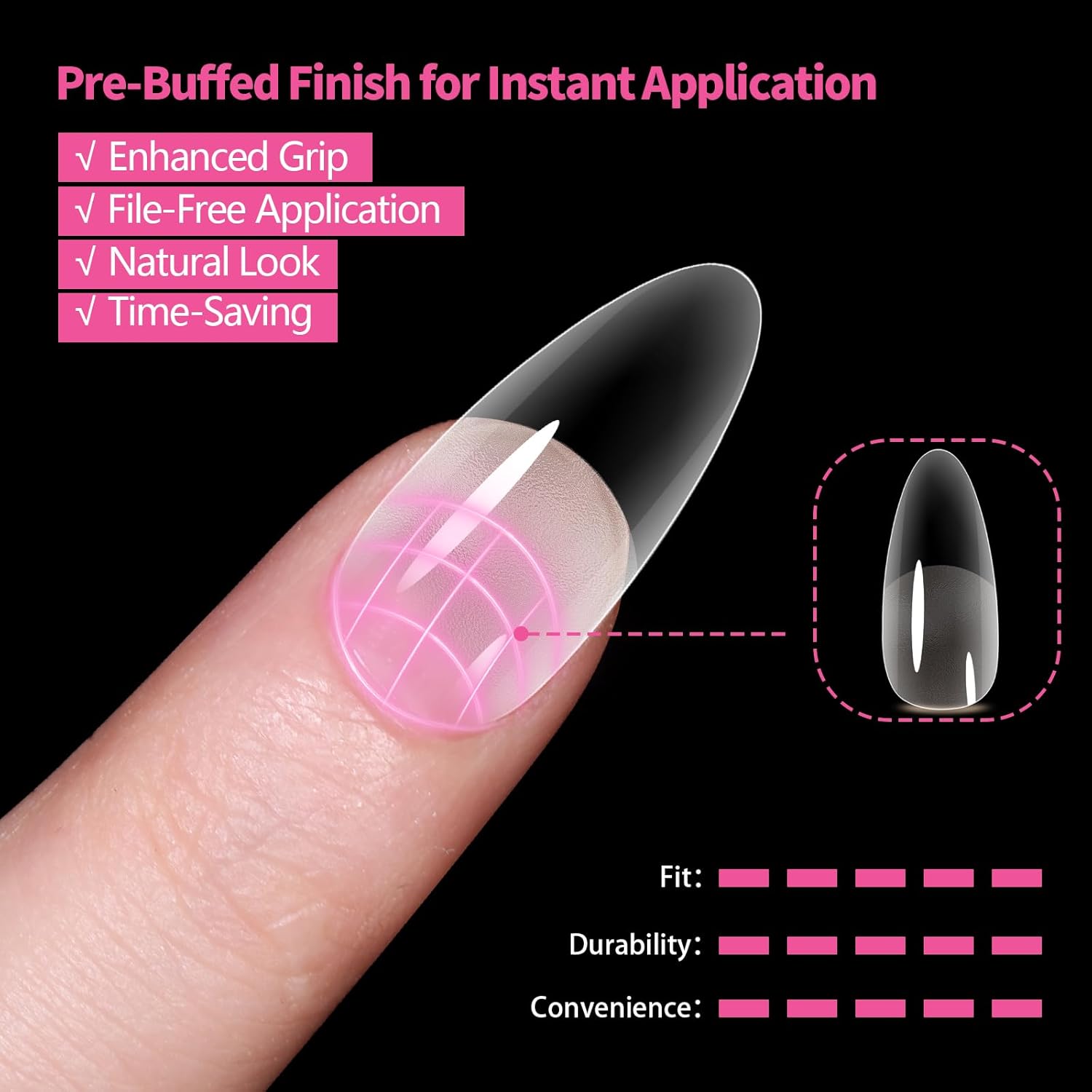 Medium Almond Nail Tips 500PCS, Clear Acrylic Full Cover Gel Press on Nail Tips for DIY, 10 Sizes Pre-Shaped False Nails with Half Matte Finish, Professional Manicure Kit & Easy Application-Velvo Beauty