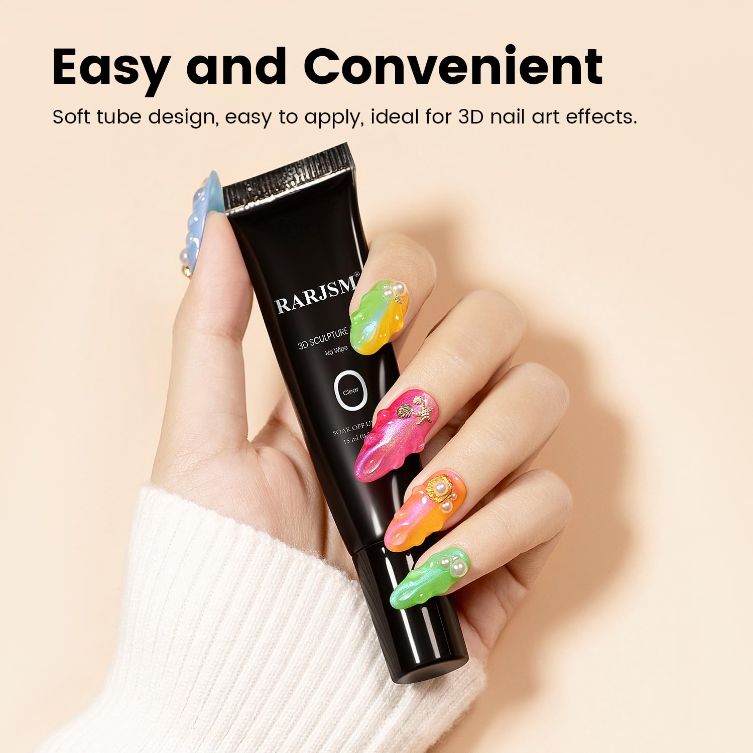 RARJSM 3D Sculpting Gel for Nail Art Designs DIY NailCharms Rhinestone Glue 3D Nail Craving GelPolish Clear Painting Drawing Sculpture Gel UV LED Curing Requires NailDecoration Manicure Design-Velvo Beauty