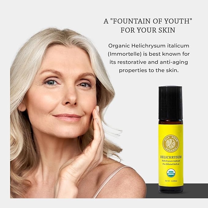 Silk Road Organic Helichrysum Italicum Essential Oil Roll On, 100% Pure USDA Certified Aromatherapy for Skin Vitality & Anti-Aging - 10 ml Roller - Always Pure, Always Organic-Velvo Beauty