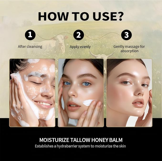 Organic Grass Fed Whipped Tallow and Honey Balm 4oz - Facial Cream, Lip Moisturizer, Body Balm-Velvo Beauty