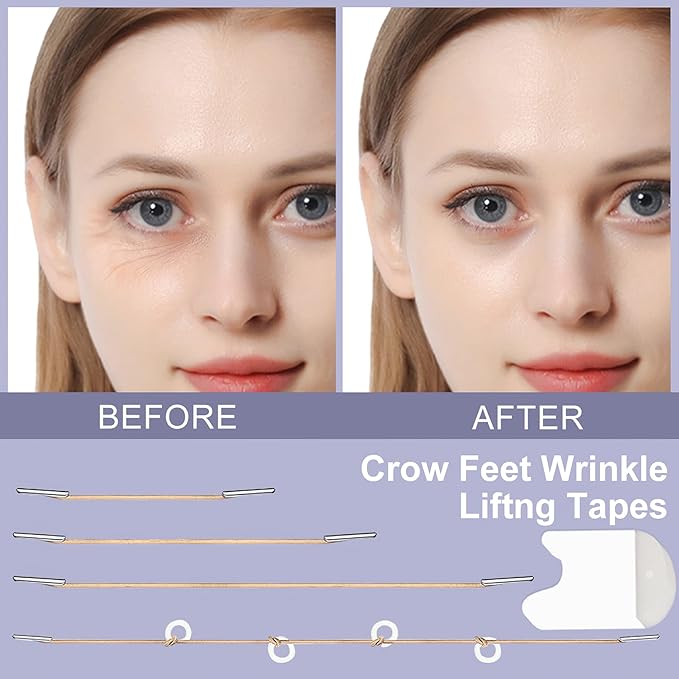 Face Lift Tapes Eyes Wrinkle Tapes, Face Stickers Crow's Feet Wrinkle Eyes Lifting Patch, Instant Eye Skin Rescue Correcting bands (4pcs fixed ropes, 5 pairs tapes) (Elastic Translucent Stickers)-Velvo Beauty