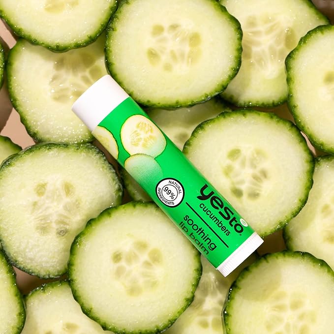 Yes To Cucumber Soothing Lip Balm, Hydrating Non-Sticky Salve That Calms Dry Cracked Lips, Locks In Moisture & Glides On Smoothly, With Aloe Vera & Castor Oil, Natural & Cruelty Free, 0.15 Oz, 3-Pack-Velvo Beauty
