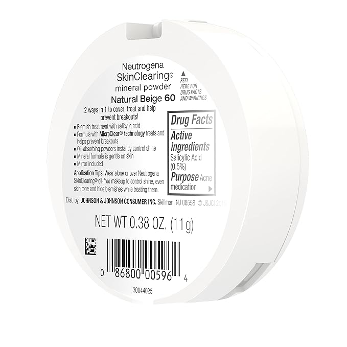 Neutrogena SkinClearing Mineral Acne-Concealing Pressed Powder Compact, Shine-Free & Oil-Absorbing Makeup with Salicylic Acid to Cover, Treat & Prevent Breakouts, Natural Beige 60,.38 oz (Pack of 2)-Velvo Beauty