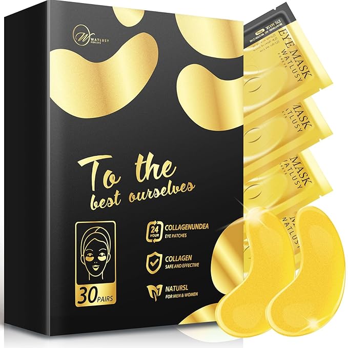 24K Gold Eye Mask, 30 Pairs, Natural Anti-aging Eye Pads for Puffy Eyes, Dark Circles, and Eye Bags with Amino Acid & Collagen, with Revitalize and Hydrate Your Skin-Velvo Beauty