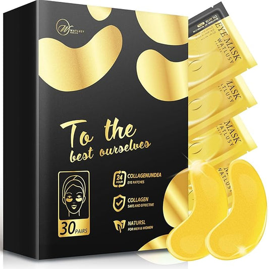 24K Gold Eye Mask, 30 Pairs, Natural Anti-aging Eye Pads for Puffy Eyes, Dark Circles, and Eye Bags with Amino Acid & Collagen, with Revitalize and Hydrate Your Skin-Velvo Beauty
