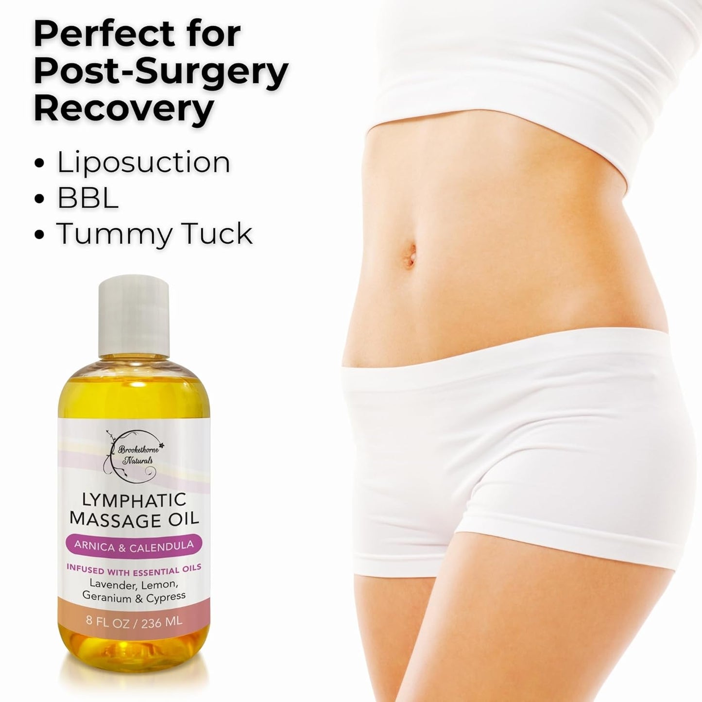 Lymphatic Massage Oil for Massage Therapy & Natural Lymphatic Drainage | Premium Quality with Arnica & Lavender Oil | for Post Surgery Recovery & Detox | 8oz by Brookethorne Naturals-Velvo Beauty