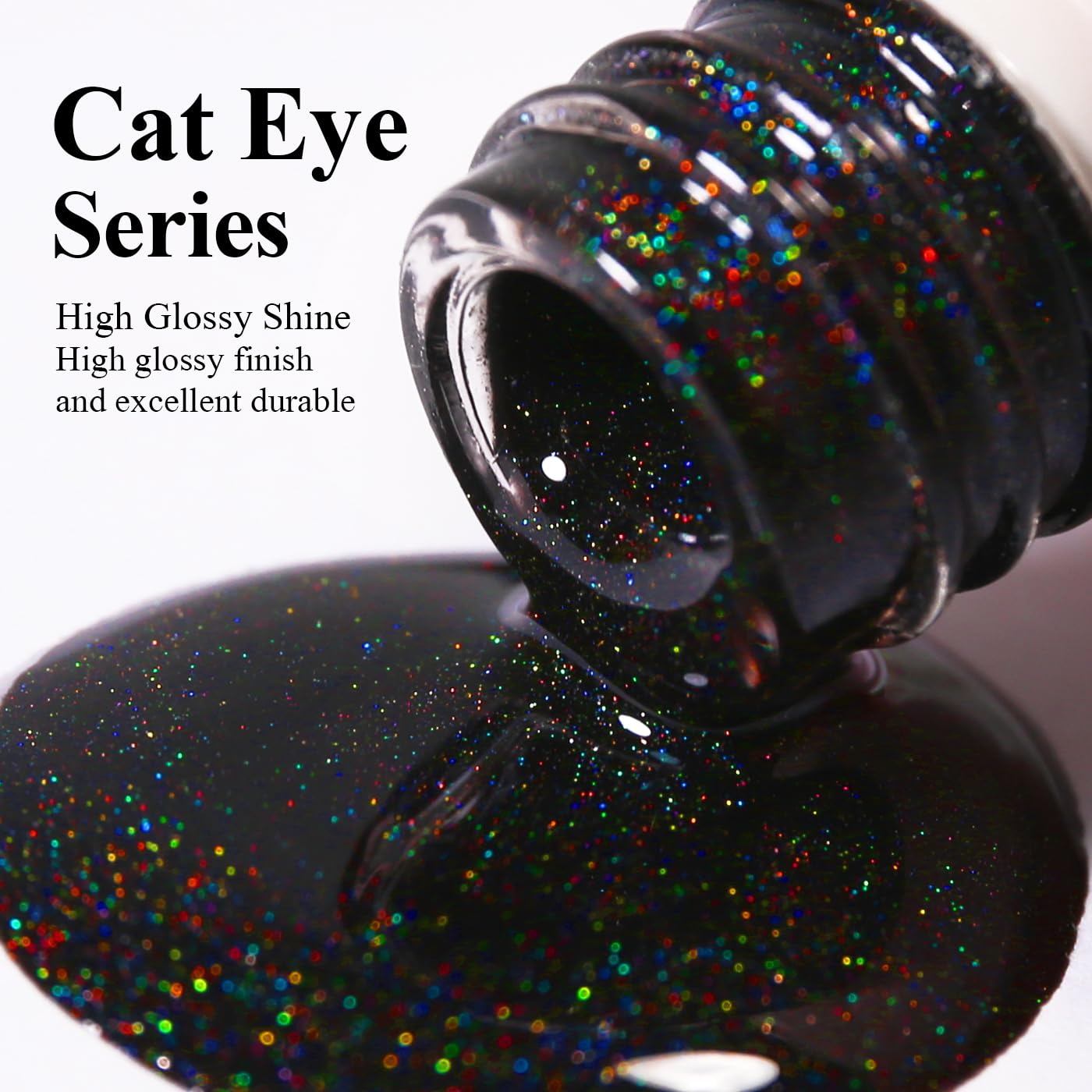 Imtiti Cat Eye Gel Nail Polish, Black Rainbow Holographic Magnetic Gel Polish With Magnet Glittery Iridescent Galaxy Nail Gel Polish Spring Summer Gel Polish Kit Soak Off UV Led 10ML-Velvo Beauty