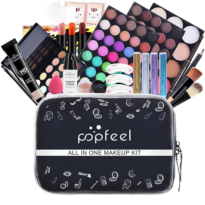 All-in-one Makeup Set Holiday Gift | Full Makeup Kit for Women Essential Starter Bundle Include Eyeshadow Palette Lipstick Blush Cream Concealer Face Powder Eyeliner Mascara Lipgloss Brush-Velvo Beauty