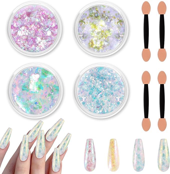 Allstarry 4 Colors Chameleon Flakes, Premium Sparkle Colorshift Pigment Powder for Epoxy Resin Slime Tumbler Making DIY Project Scrapbook Makeup Nail Art Paint Decoration-Velvo Beauty